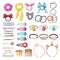 Hair grooming. Girlish plastic accessories clips rubber bands pins recent vector illustrations set isolated