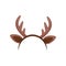 Hair hoop with cute brown ears and horns of deer. Funny head accessory. Reindeer headband. Flat vector icon