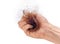 Hair loss concept, Close Up of a hand with Bunch of hair on white background, selective focus