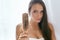 Hair Loss. Upset Woman Holding Brush With Hair