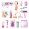 Hair removal methods  cartoon illustration. Beauty salon epilation and depilation icons set