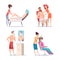 Hair removal. Woman wax depilation laser epilation treatment lips body scrub vector cartoon exact characters