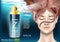 Hair Spray protection ads template, with girl under water with closed eyes. Realistic image mock up