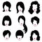 Hair styly set. Woman profiles. Girl silhouettes collection. Fem