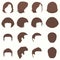 hair, vector hairstyle silhouette, front back and side view