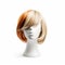 Hair wig over the plastic mannequin head isolated over the white background, mockup featuring contemporary women
