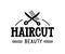 Haircut Beauty - Hand drawn logo for hair and beauty salon with scissors and hair symbols.