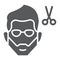 Haircut glyph icon, barber and hairstyle, bearded face sign, vector graphics, a solid pattern on a white background.