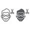 Haircut line and glyph icon, barber and hairstyle, bearded face sign, vector graphics, a linear pattern on a white