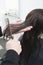 Hairdresser Combing Female Client\'s Hair