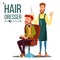 Hairdresser And Man Vector. Barber. Scissors. Stylist Barber. Hairdressers Salon. Hair Clipper. Isolated Flat Cartoon