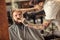 Hairdresser with old-fashioned black razor