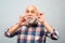 Hairdresser senior with barber scissors. Middle aged man. Portrait of old bald man bearded man with grey moustache beard