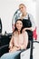 hairdresser showing customer new length