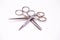 Hairdressers\' scissors on a white background.