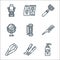 hairdressing and barber line icons. linear set. quality vector line set such as lotion, hair straightener, tweezer, hair comb,