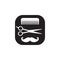 Hairdressing black and white icon, vector abstract logo on white background. Comb, scissors, mustache. Hairdressers