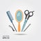 Hairdressing equipment. Scissors, comb, mirror and hair clips