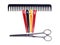 Hairdressing scissors, comb and clips