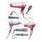 Hairdryer, comb, curling iron