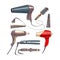 Hairdryer, comb, curling iron, color salon set