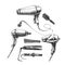 Hairdryer, comb, curling iron, salon set