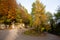 Hairpin bend with autumn landscape, tarmac road