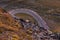 Hairpin turn on Transfagarasan road, in Romania, at dusk