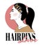 Hairpins lover. Vector hand drawn fashion illustration of girl with hairpins isolated.