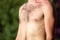 Hairy chest of a man in the open air