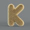 Hairy font, furry alphabet, 3d rendering, letter K