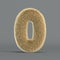 Hairy font, furry alphabet, 3d rendering, number 0