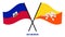 Haiti and Bhutan Flags Crossed And Waving Flat Style. Official Proportion. Correct Colors