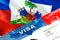 Haiti immigration visa. Closeup Visa to Haiti focusing on word VISA, 3D rendering. Travel or migration to Haiti destination