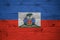 Haiti national flag coat arms painted old oak wood