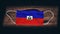 Haiti National Flag at medical, surgical, protection mask on black wooden background. Coronavirus Covidâ€“19, Prevent infection,