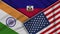 Haiti United States of America India Flags Together Fabric Texture Illustration