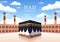 Hajj or Umrah Mabroor Cartoon Illustration with Makkah Kaaba Suitable for Background, Poster or Landing Page Templates