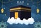 Hajj or Umrah Mabroor Cartoon Illustration with Makkah Kaaba Suitable for Background, Poster or Landing Page Templates