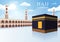 Hajj or Umrah Mabroor Cartoon Illustration with Makkah Kaaba Suitable for Background, Poster or Landing Page Templates