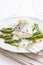 Hake fillet with asparagus foam sauce