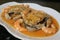 Hake fillets in prawns sauce a fish dish