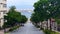 Hakodate, Japan 17 June 2023: Famous Hakodate slope attraction road perspective view to harbor ocean Summer