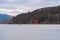 Hakone Jinja Heiwa no Torii with lake in Hakone old town, Kanagawa, urban city in Japan. Architecture landscape background