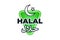Halal certified label. Islam food approved with arabic inscription marketing tag. Product dietary certificate green