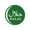 Halal food label, Muslim hallal products certified sign with Arabic script. Vector halal menu green icon