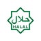 Halal food label stamp. Vector Muslim halal restaurant menu and hallal products certificate star Arabic script icon