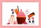 Halal food menu illustration of sweet strawberry cupcake. Muffin with snack waffle, chocolate stick and wafer. Design can use For