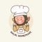 Halal homemade doodle logo template. cute doodle chef hand drawn with muslim hijab and apron with hat. logo for Islamic online