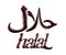 Halal symbol and inscription made of melted chocolate. Halal food concept